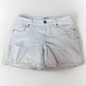 CAbi White Denim Shorts Womens Size 4 Distressed Raw Hem Stretch Casual